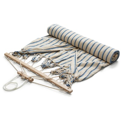 Doppelhängematte Baumwolle, Beige-Blau