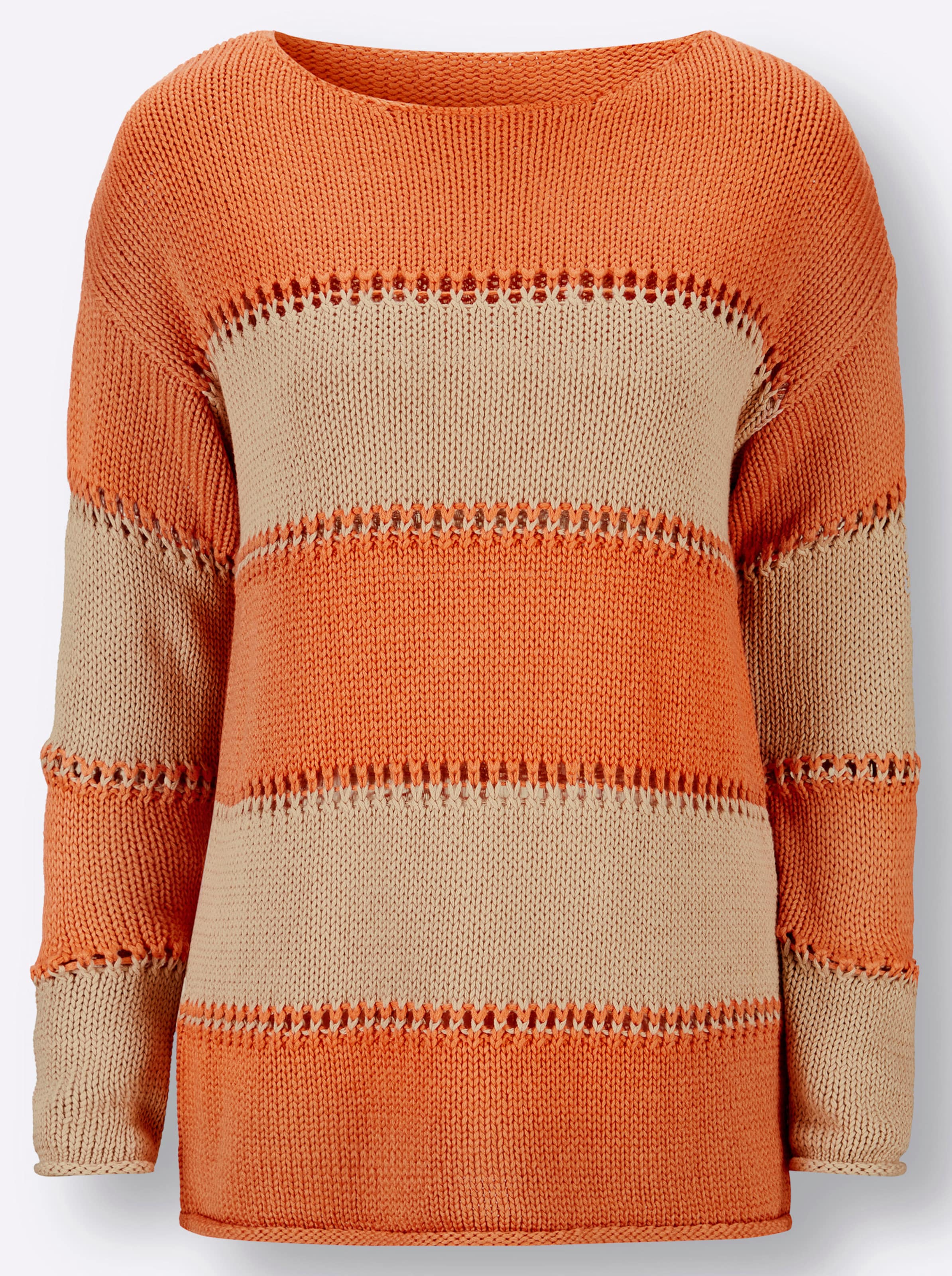 Pullover in beige-mandarine-gestreift