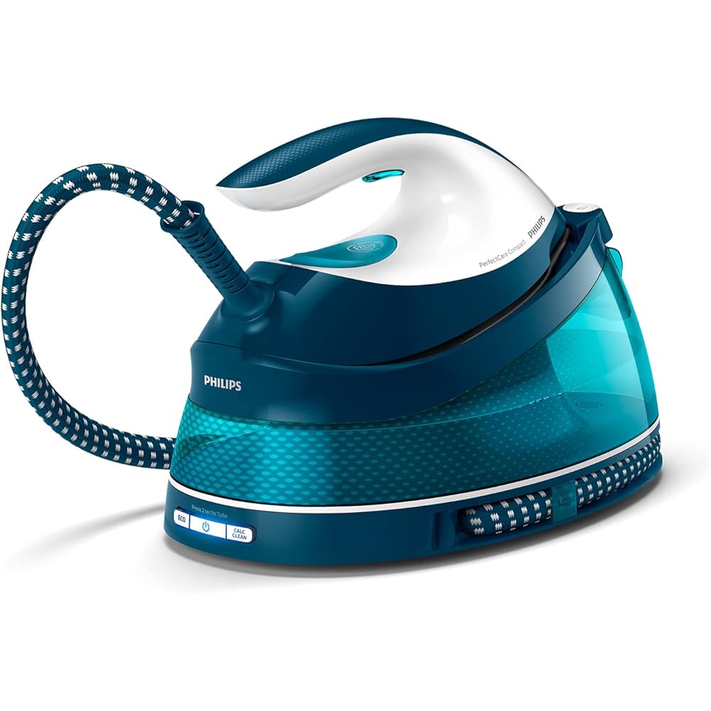 Philips Domestic Appliances PerfectCare Compact Plus Centrale Vapeur - 2400W, 400g, Pression de 6,5 bars & Rayen, Planche à Repasser, Gamme Basic, Planche avec Maille métallique, Hauteur réglable : Cuisine et Maison