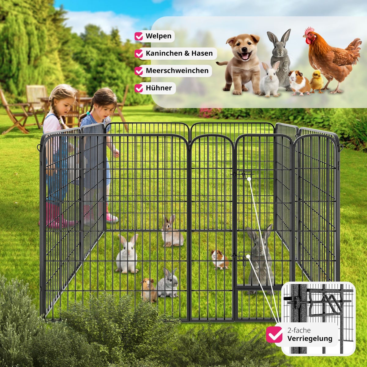 tectake Lisa 8-delige puppyren, opvouwbaar, grondverankering mogelijk