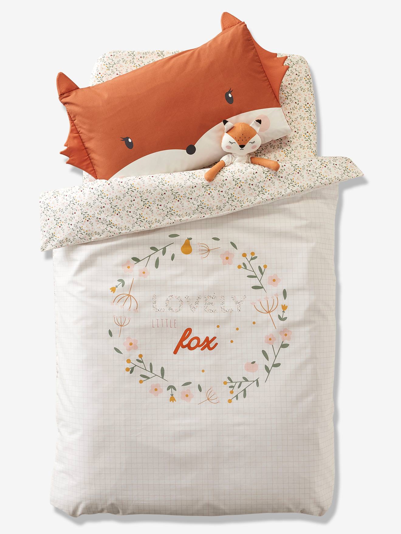 Capa de edredom para bebê Fleurettes, branca clara lisa com estampas.