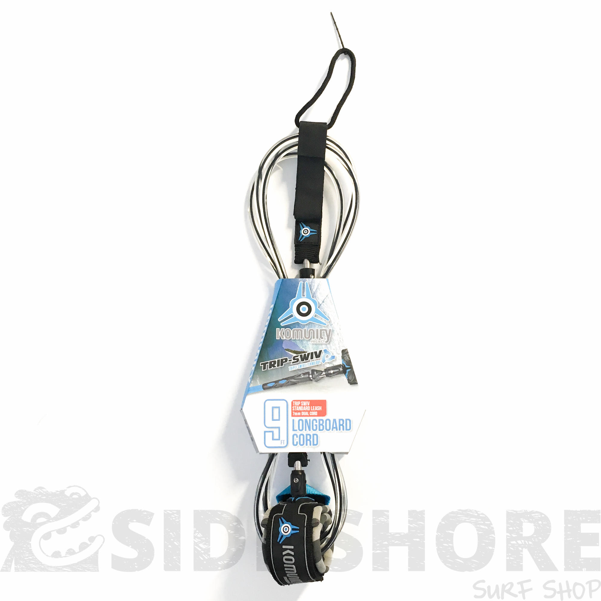 Komunity Leash 9' Longboard Cord 7  mm - Triple swivel Black