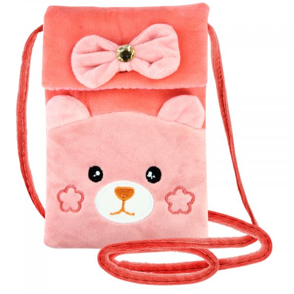 Avizar Bolsa para Smartphone em Tecido Design Ursinho de Pelúcia Coral - BAG-AY-12