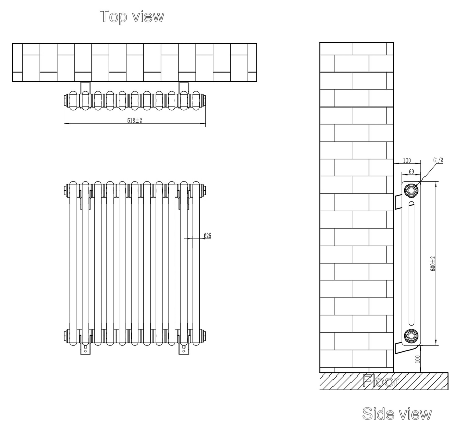 Eastbrook Rivassa 2 koloms radiator 50x60cm staal 693W antraciet