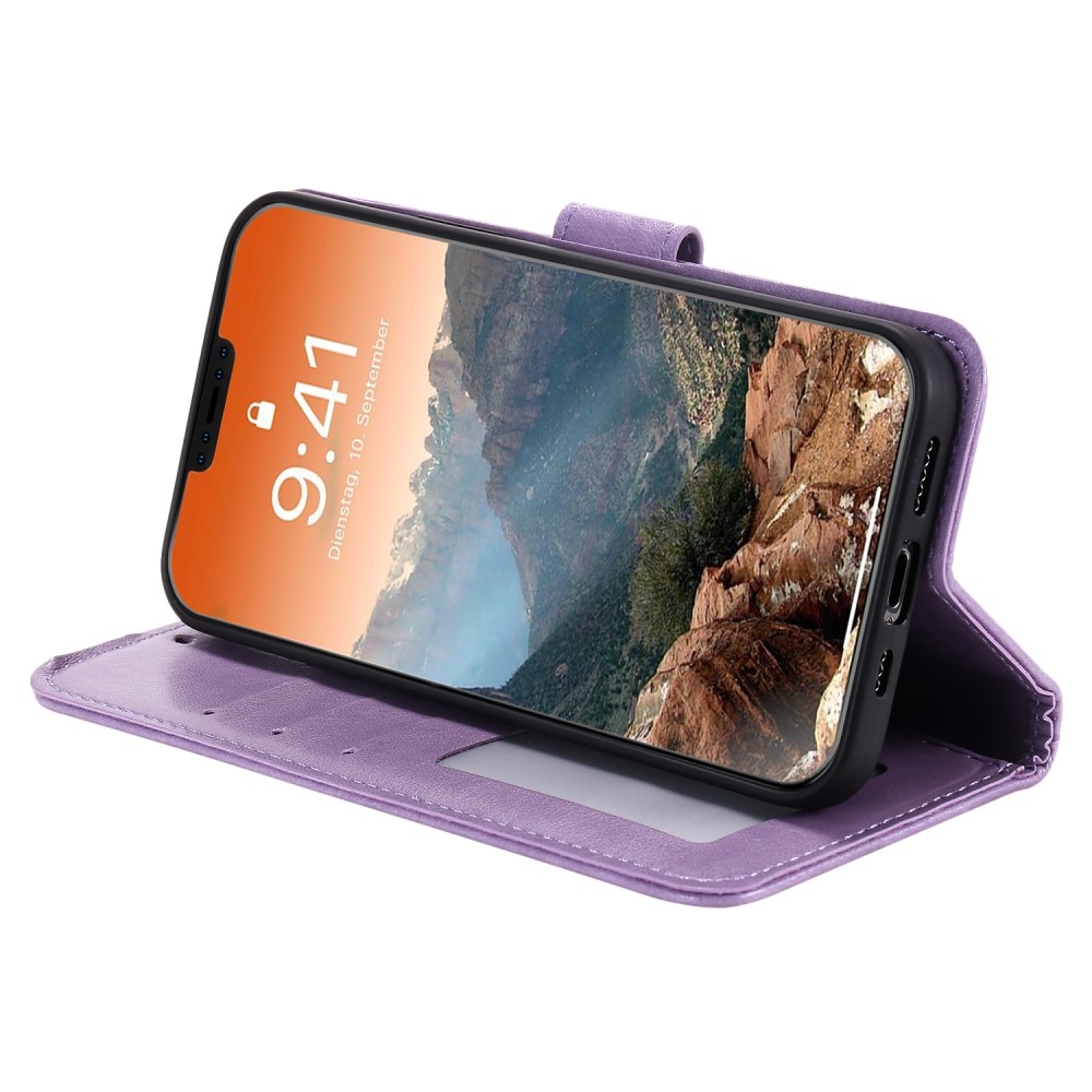 iPhone 12 / iPhone 12 Pro Leder Tasche Wallet - Mandala Flowers Imprint - Lila