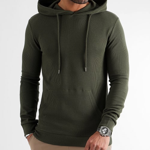 Sweat Capuche Texturé Waffle 3073 Vert Kaki