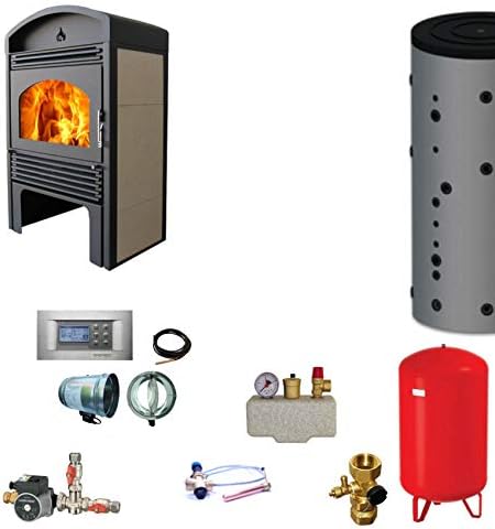 BRUNO EuroTeplo wasserführender Kaminofen Valencia Set 18 kW mit Wasserheizung, Wassertank, Heizelemente, Thermostat, modernem Stil und natürlicher Entlüftung