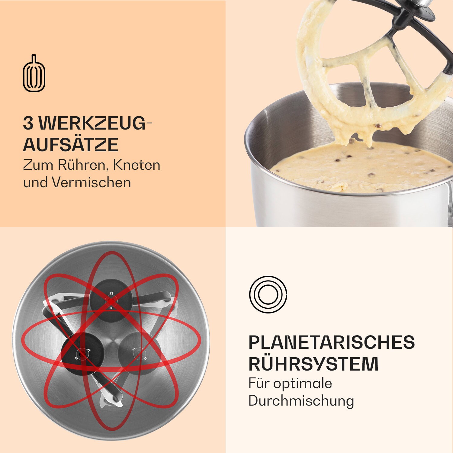Lucia Küchenmaschine 3-in-1 1800 W / 2,7 PS 5 Ltr Edelstahl BPA-frei Rot