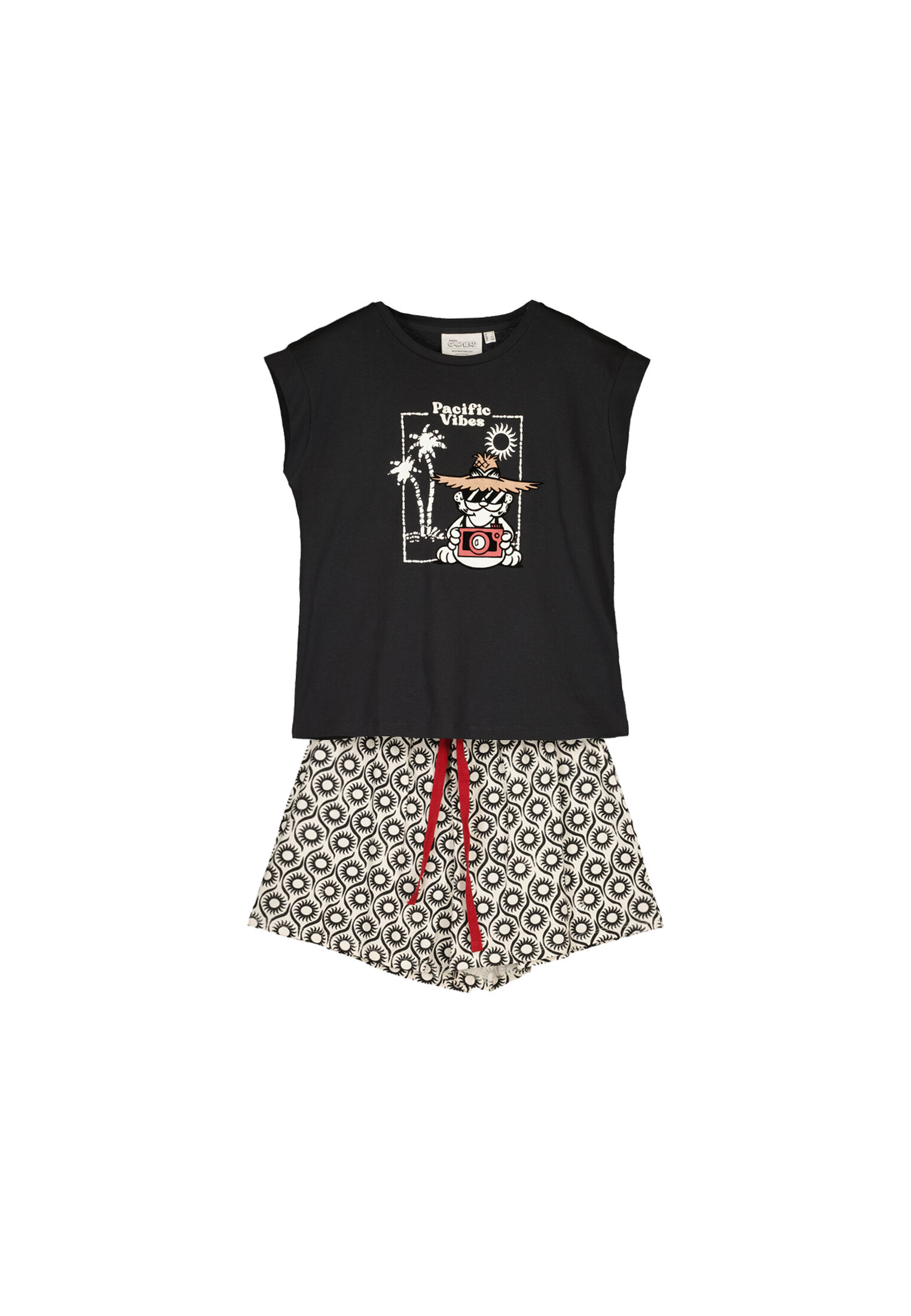 Pijama curto preto Garfield 100% algodão - preto