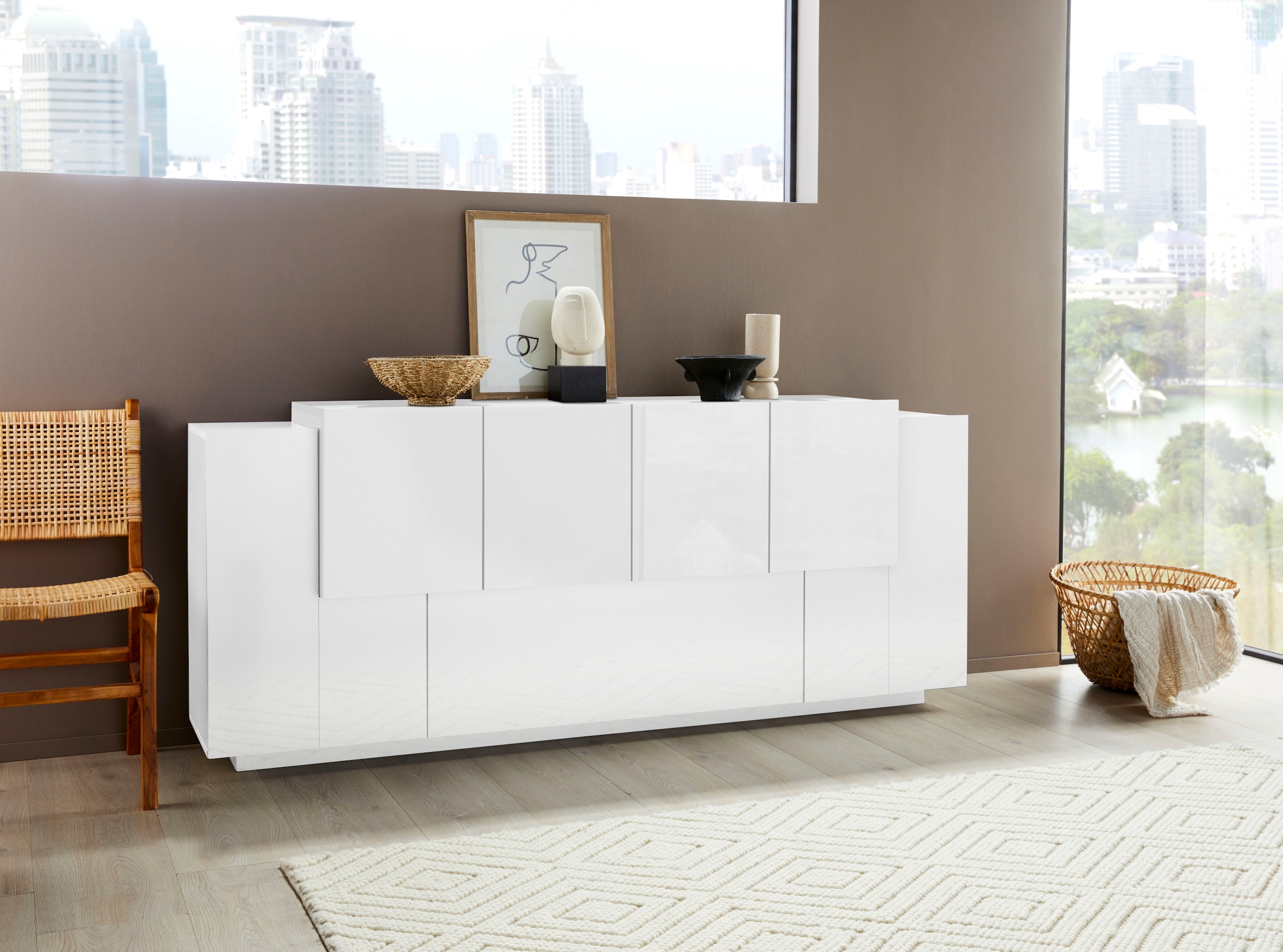 INOSIGN Sideboard »Coro, Kommode, Schrank, Kredenz, grifflos mit Einlegeböden« 1 Klappe, 6 Türen, Doppeltiefe, B/T/H 200x86x45cm