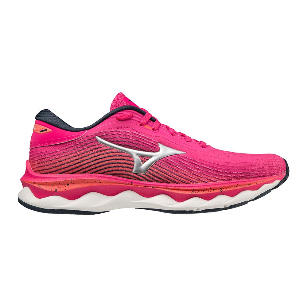 Mizuno WAVE SKY 5 - Chaussures running Femme ppeacock/silver/hotcoral