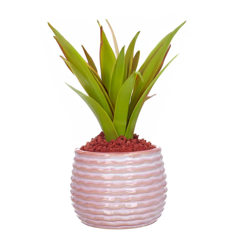 Ideas4seasons Plantenpot ribbel - zachtroze - D14 x H10 cm