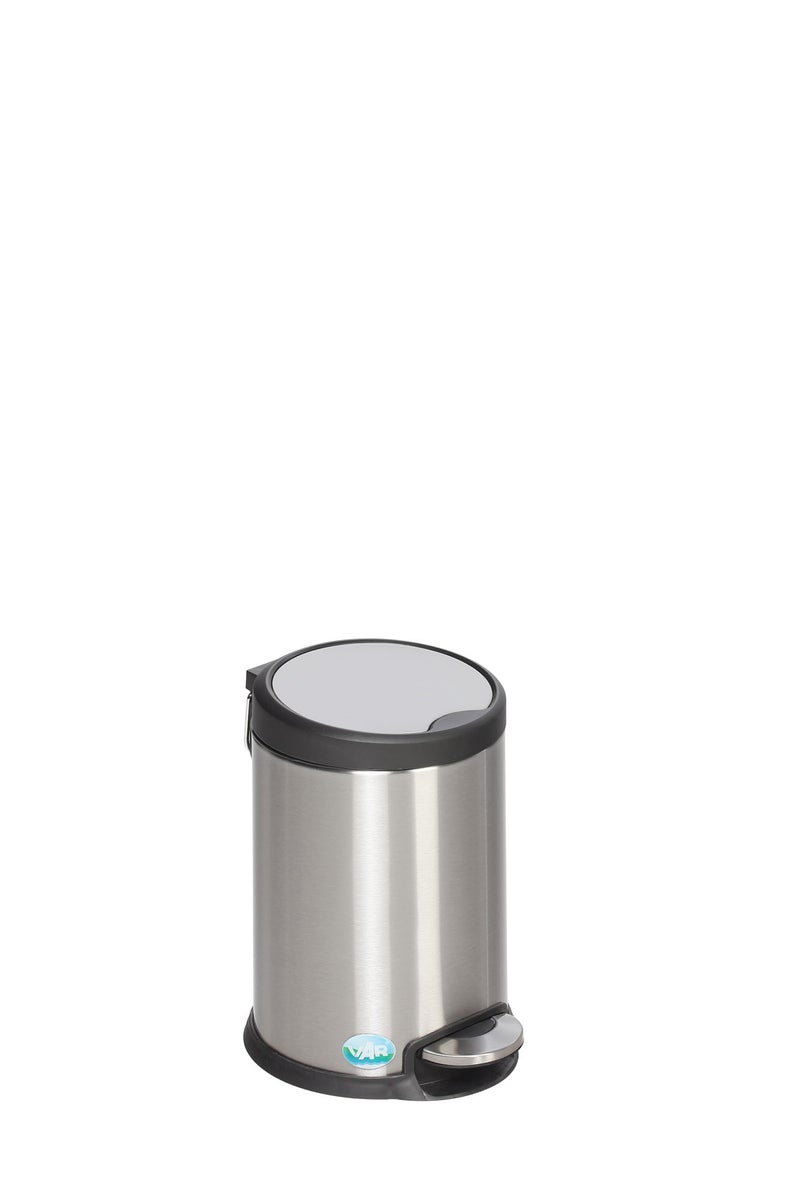 PROREGAL Robuuste afvalemmer met pedaalbediening en softclose-mechanisme, 3 liter, afmetingen (H x B x D): 26,5 x 18,5 x 24 cm, roestvrij staal, zilver