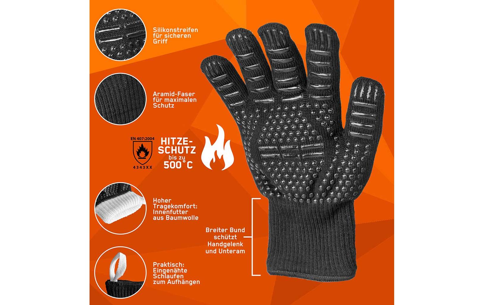 Grillhandschuh mit Logo, SchwarzHitzebeständige Grillhandschuhe aus Aramid