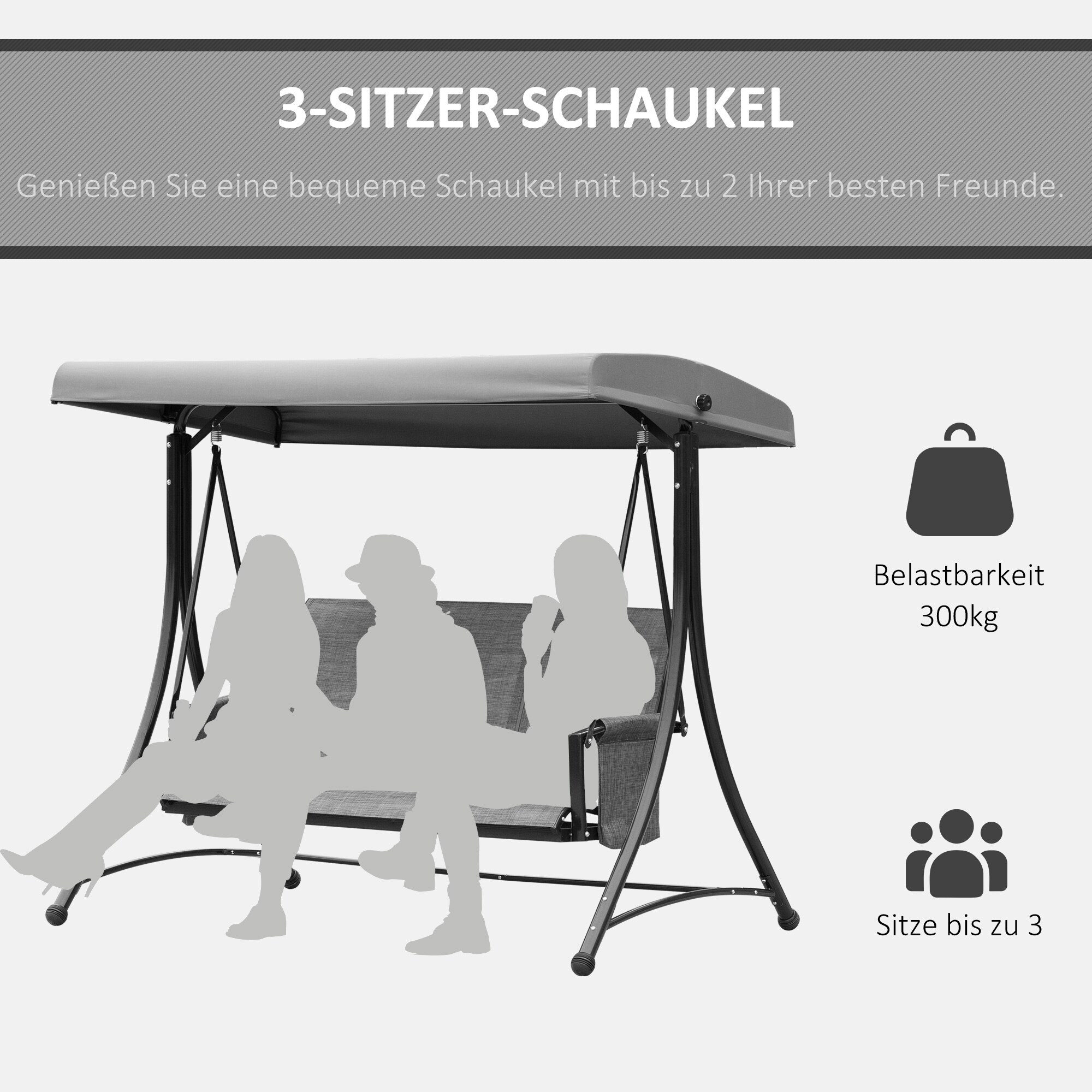 Outsunny Hollywoodschaukel für 3 Personen dunkelgrau 196 x 128 x 172 cm (BxTxH)