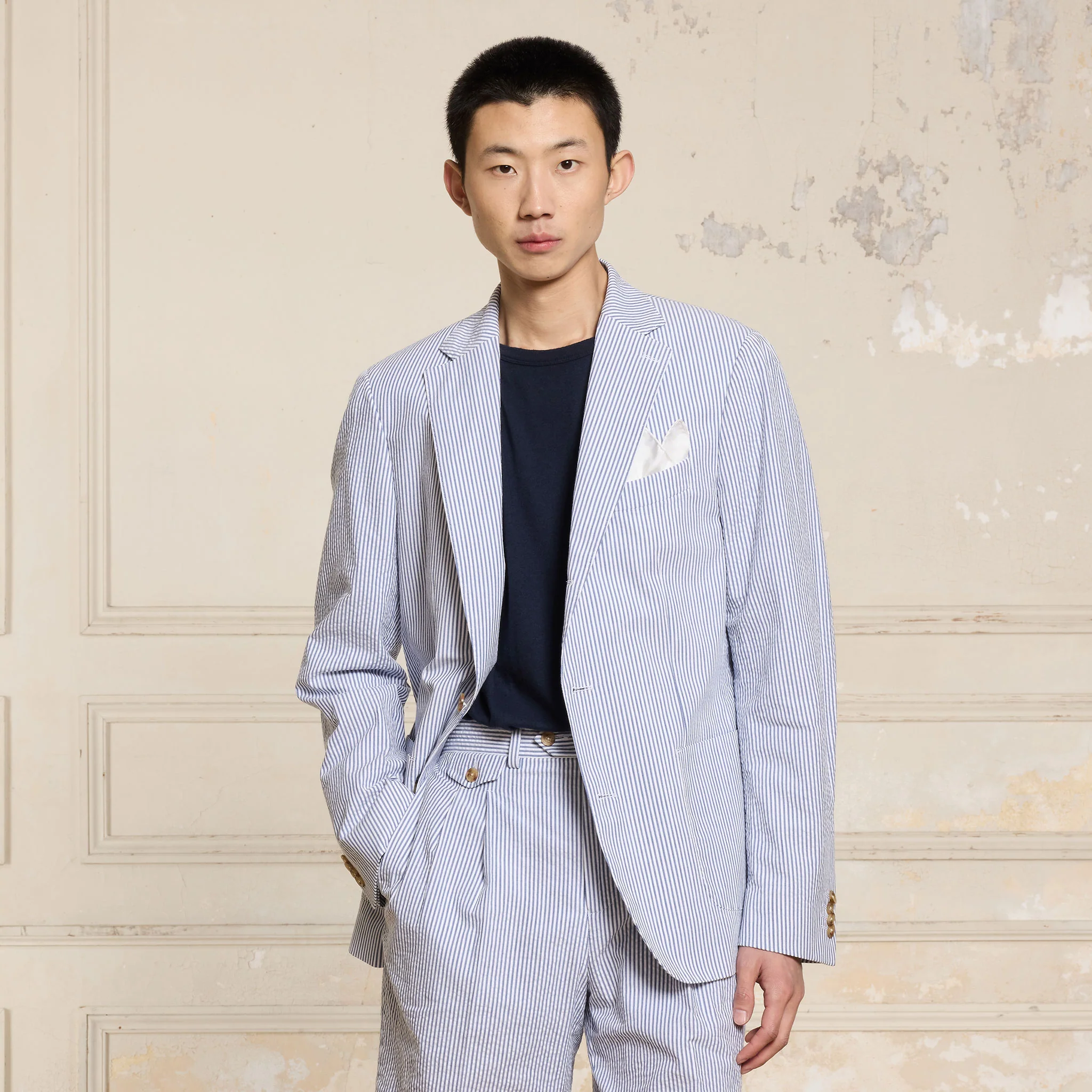 Blue striped seersucker jacket