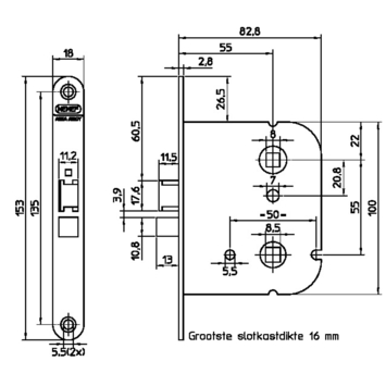 NEMEF 1400 serie insteekslot badkamerslot/wc-slot standaard Doorn 55mm PC 55mm