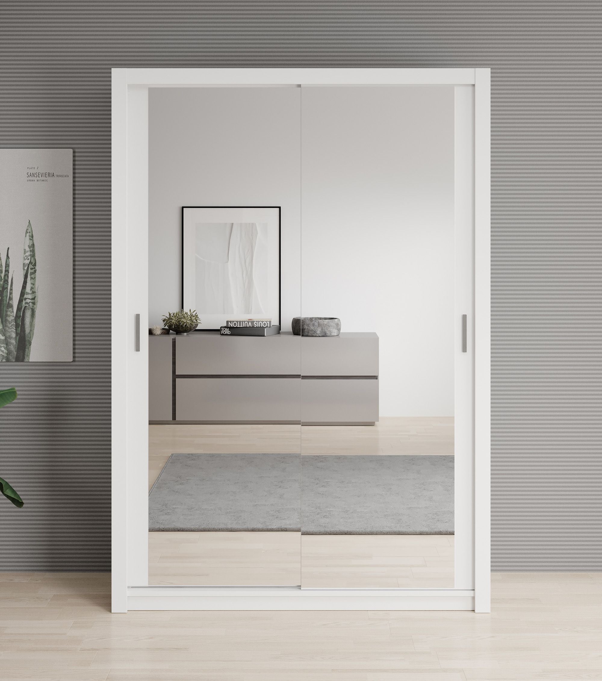 Blake - Kledingkast met spiegel - Wit - 150x62x215 cm