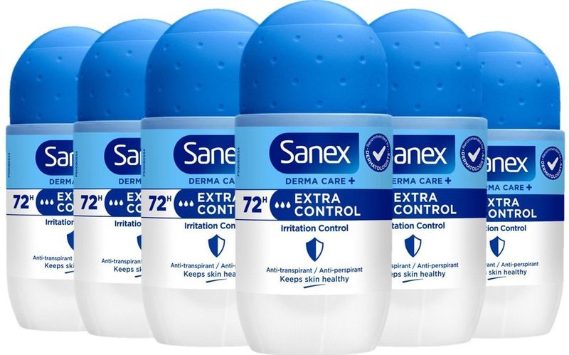 Sanex Deo Roller – Dermo Extra Control - 6 x 50 ml - Voordeelverpakking