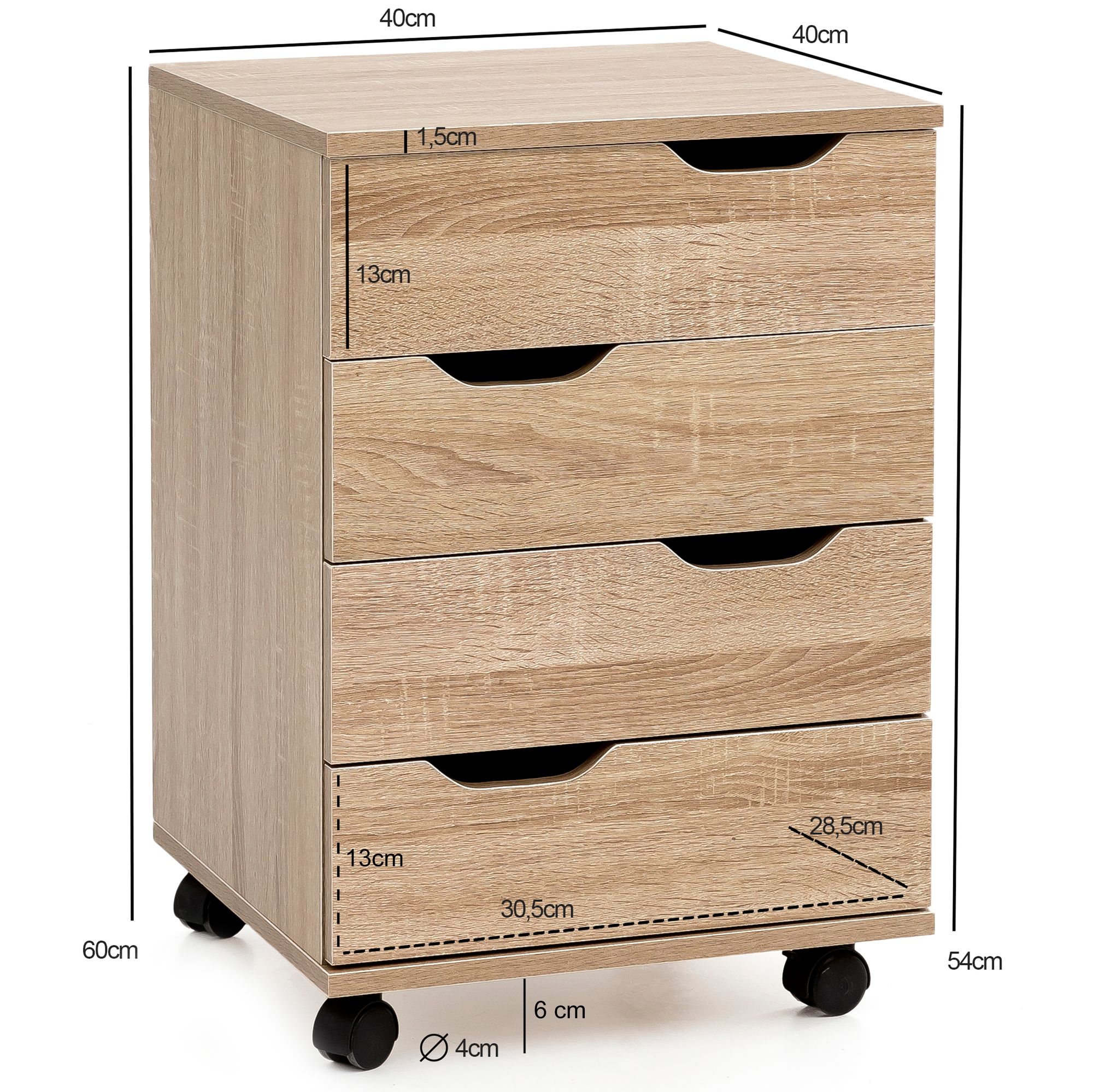 KADIMA DESIGN Stylischer Rollcontainer mit 4 Schubladen und Rollen, Modernes Design für Büroambiente