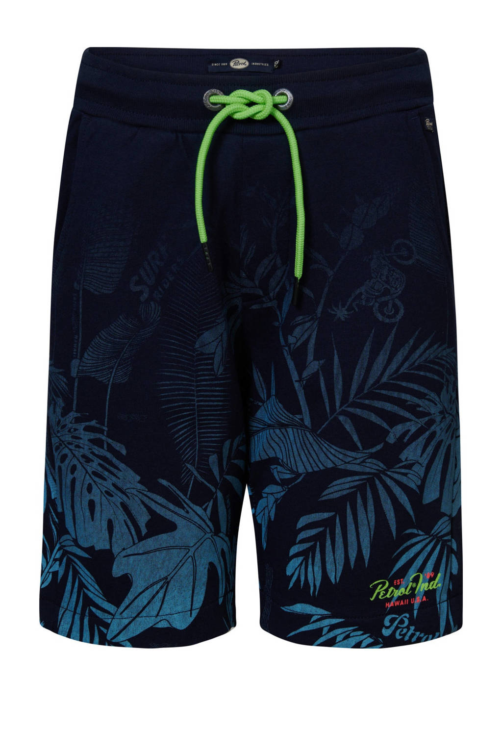 Petrol Industries sweatshort met bladprint navy