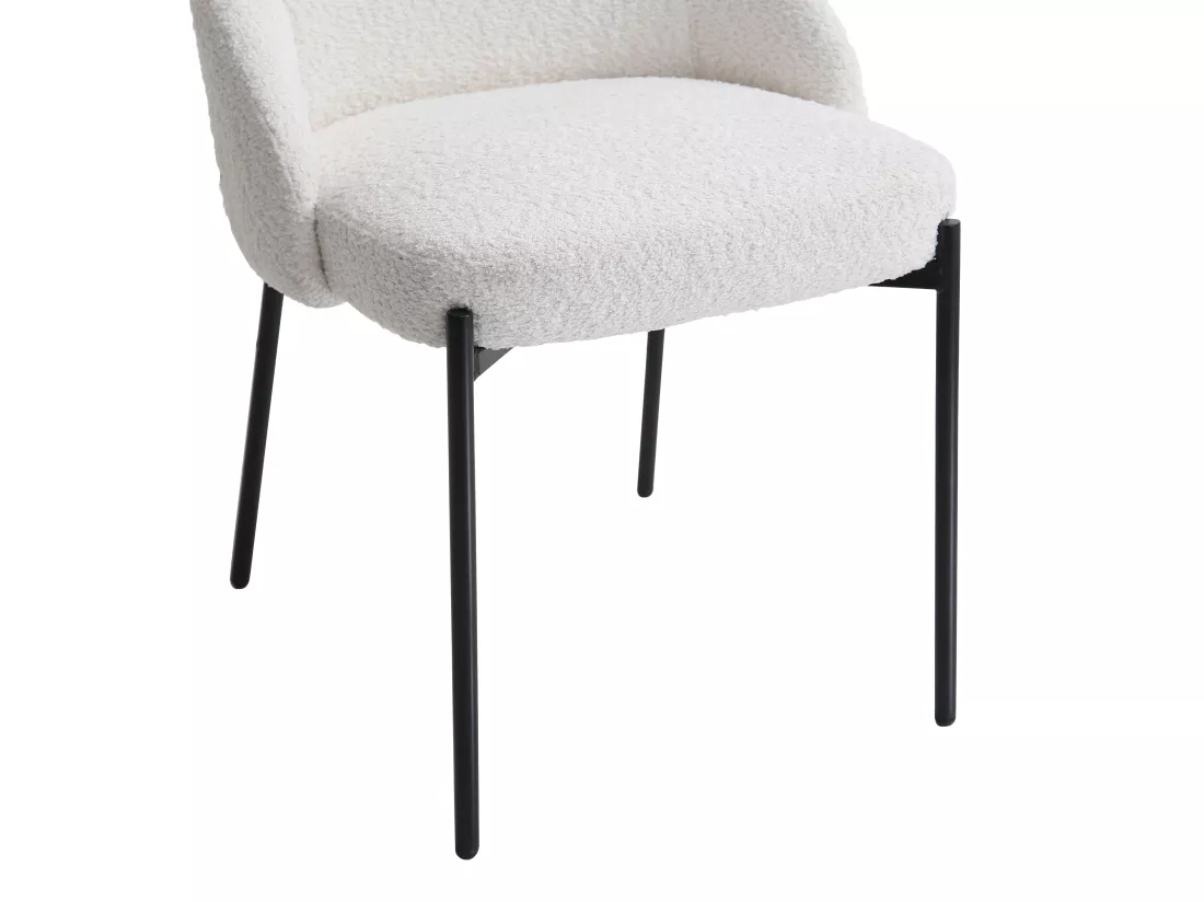 Lot de 2 chaises en tissu bouclette et métal noir - Blanc - LIAMONA