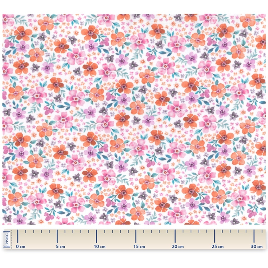 Tissu Coton Au Mètre Ex2419 Pensées Rose Orange