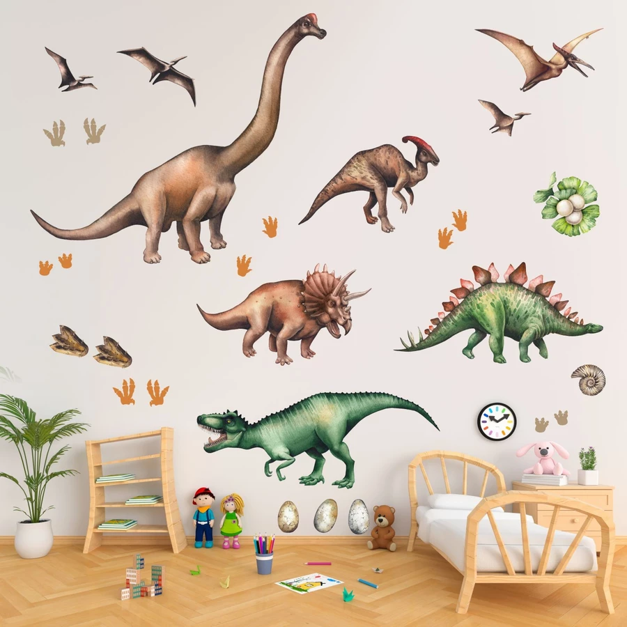 Nikima Wandtattoo 167 Dinosaurier T-Rex, Triceratops, Stegosaurus in 6 vers. Größen grün