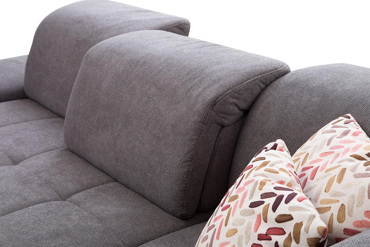 Cavadore Ecksofa Carly mit Federkern, L-Form Sofa mit Kopfteilfunktion und Sitztiefenfunktion im Design, 273 x 81 x 234, Webstoff grau