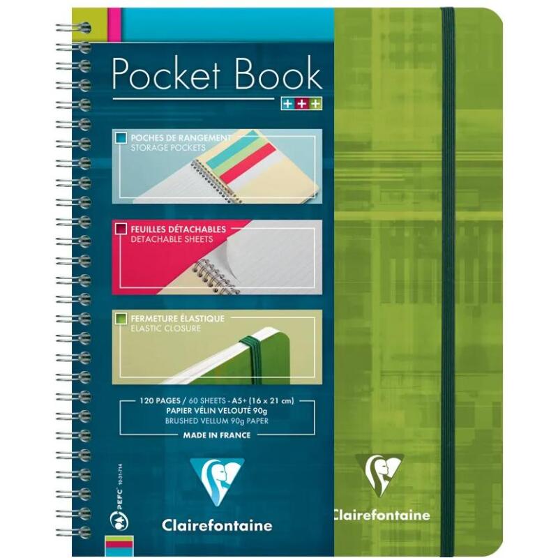 Pocket Book cahier reliure intégrale à élastique A5+ 60 feuilles détachables ligné Couleur aléatoire - Assortis