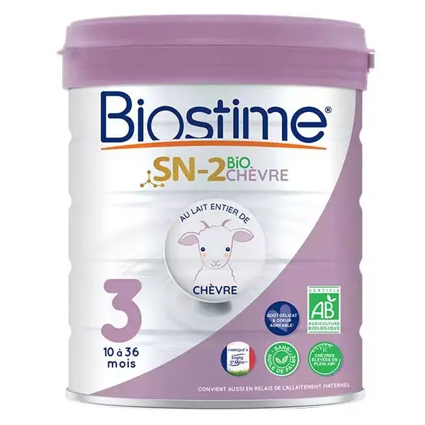 Leite de cabra orgânico para crescimento Biostime, 3ª etapa, 800g