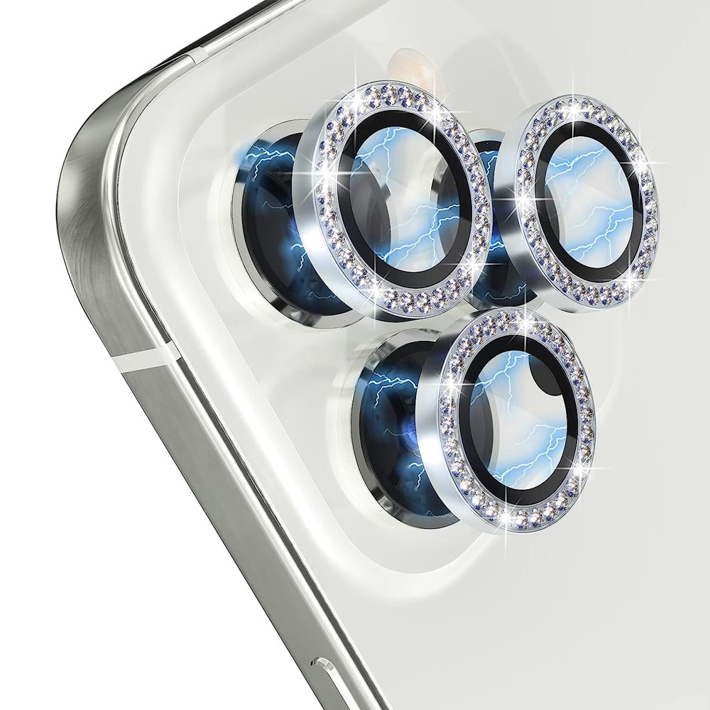 iPhone 14 Pro / iPhone 14 Pro Max Kameraschutz Objektiv Ring Protector Glitzer Abdeckung - Silber