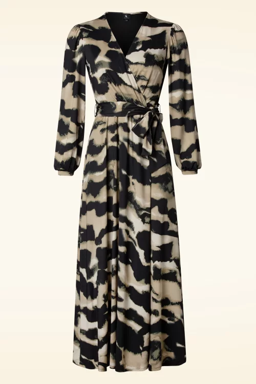 K-Design Isabella Crossover maxi jurk in zwart en beige