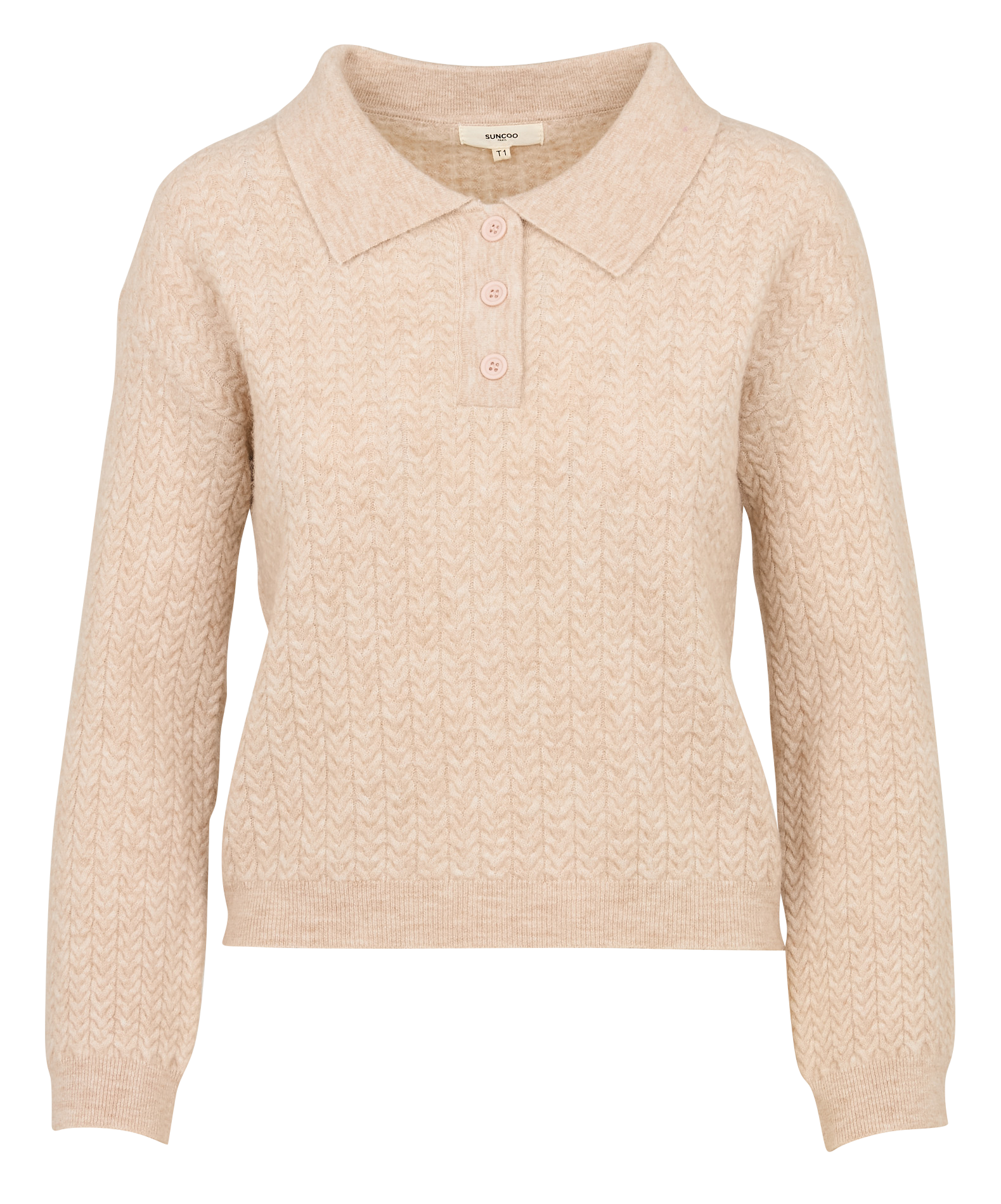 PELANI - Pull droit col polo en laine mélangée | Beige
