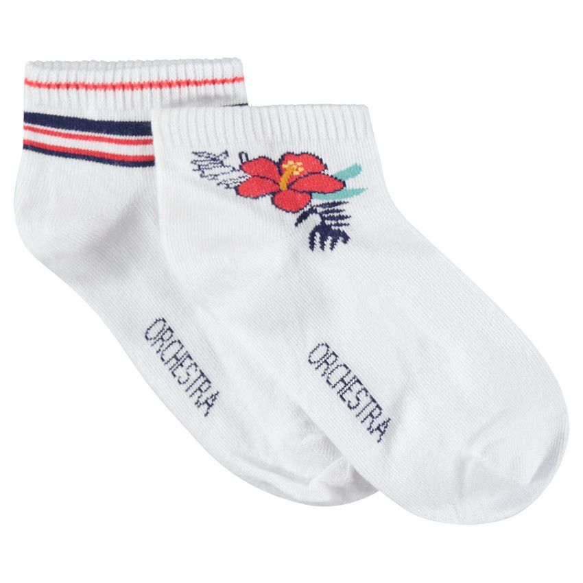 Lot de 2 paires de chaussettes avec fleur et rayures en jacquard - Blanc