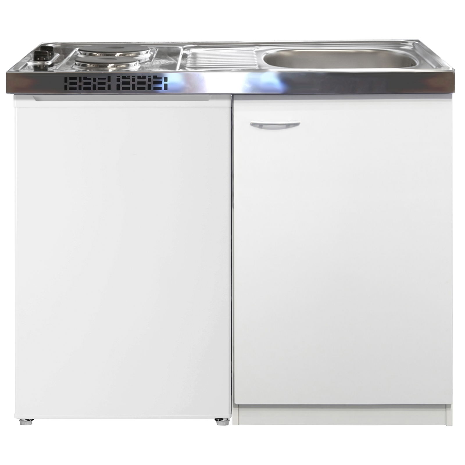 Single-Küche - weiß - mit Kühlschrank - mit E-Geräten - 100 cm