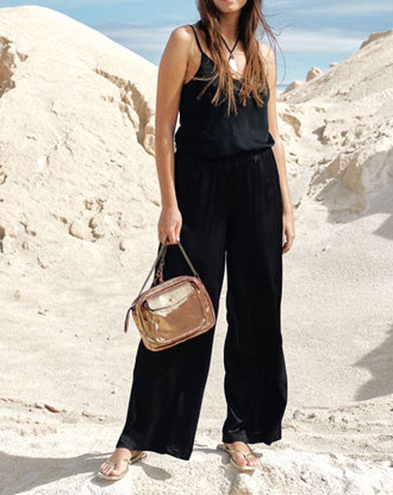 Lauren Vidal Pantalon satiné Ness noir