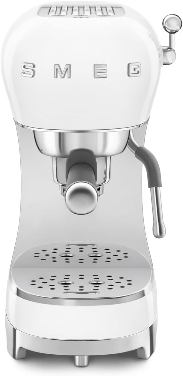 Smeg, Machine à Café Expresso Manuelle ECF02CREU, Système Thermoblock et Buse Vapeur, 4 Fonctions Expresso, Plateau Amovible, Porte Filtre, Réservoir d'Eau 1 L, Dimensions Compactes, 1350W, Crème