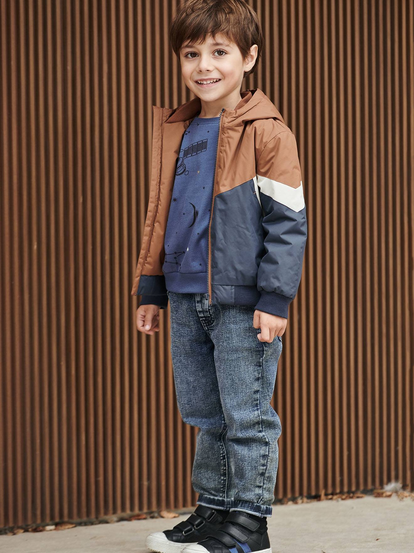 Calça jeans balão fácil de usar, com modelagem solta, preta lisa, para meninos.