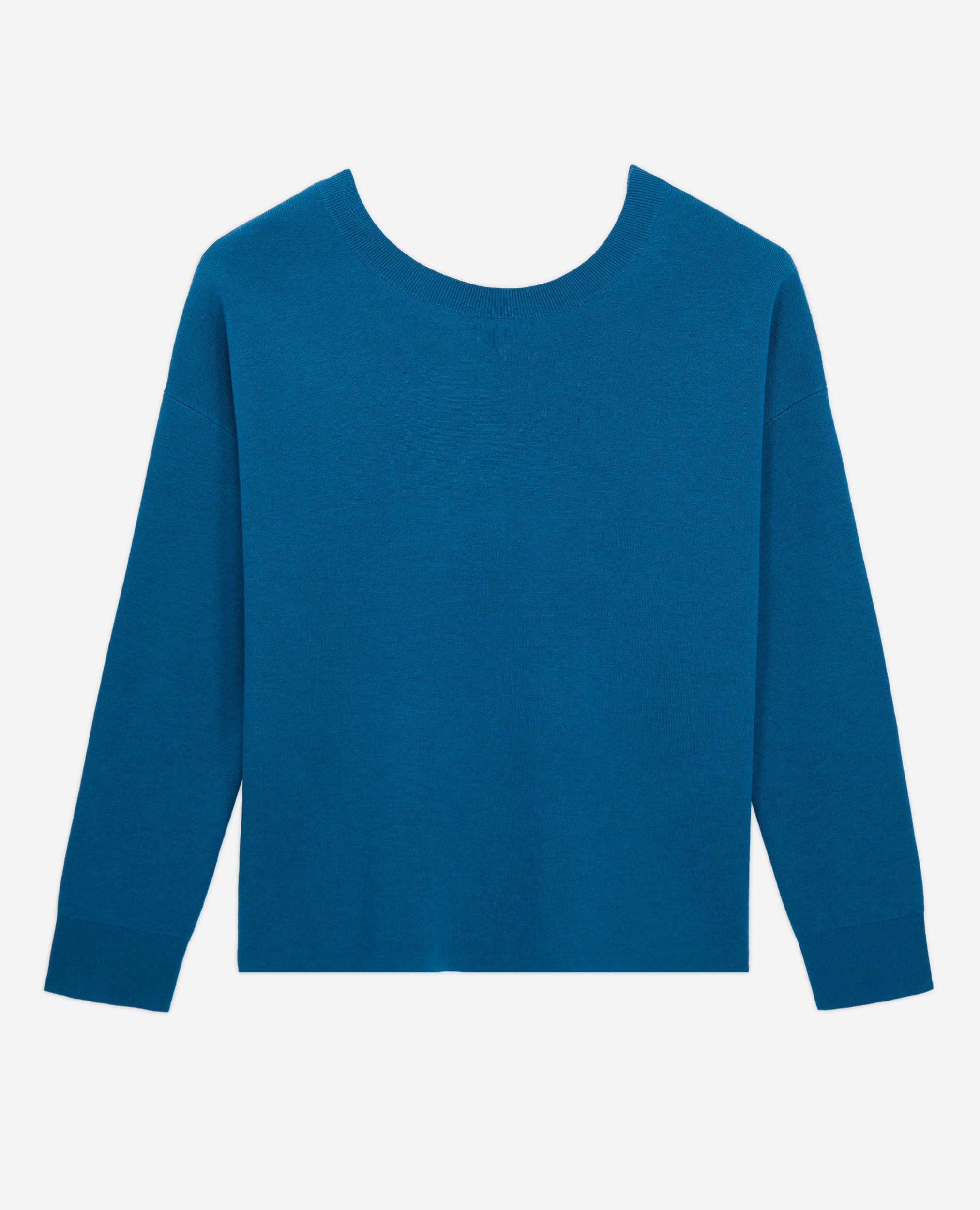 Blue sweater with buttoning on the back