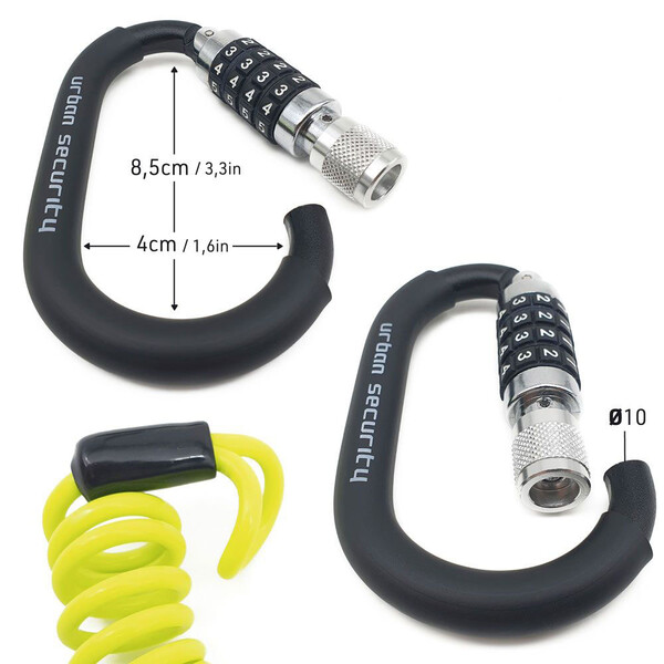 Urban - Antivol casque à code - Mousqueton + câble antivol UR140