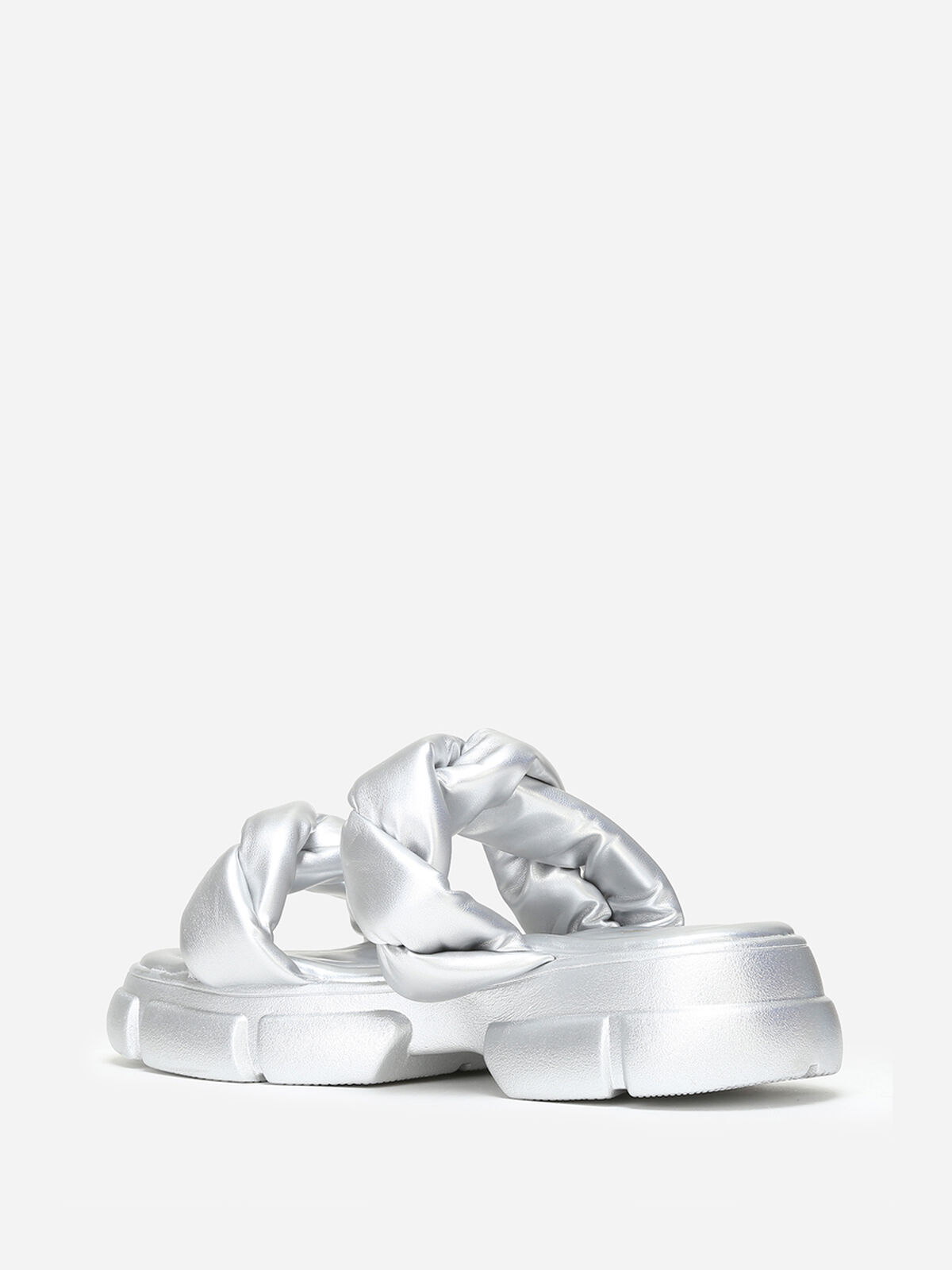 Mules crantées à brides matelassées- Argenté