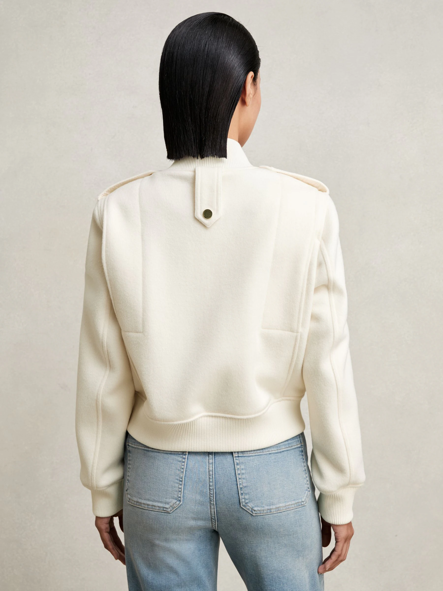 Crème - Reiss Cleo Brushed Wool Epaulette Bomber Jacket