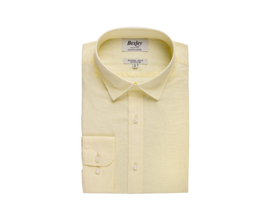 Chemise coton lin jaune pâle unie - SILBERT