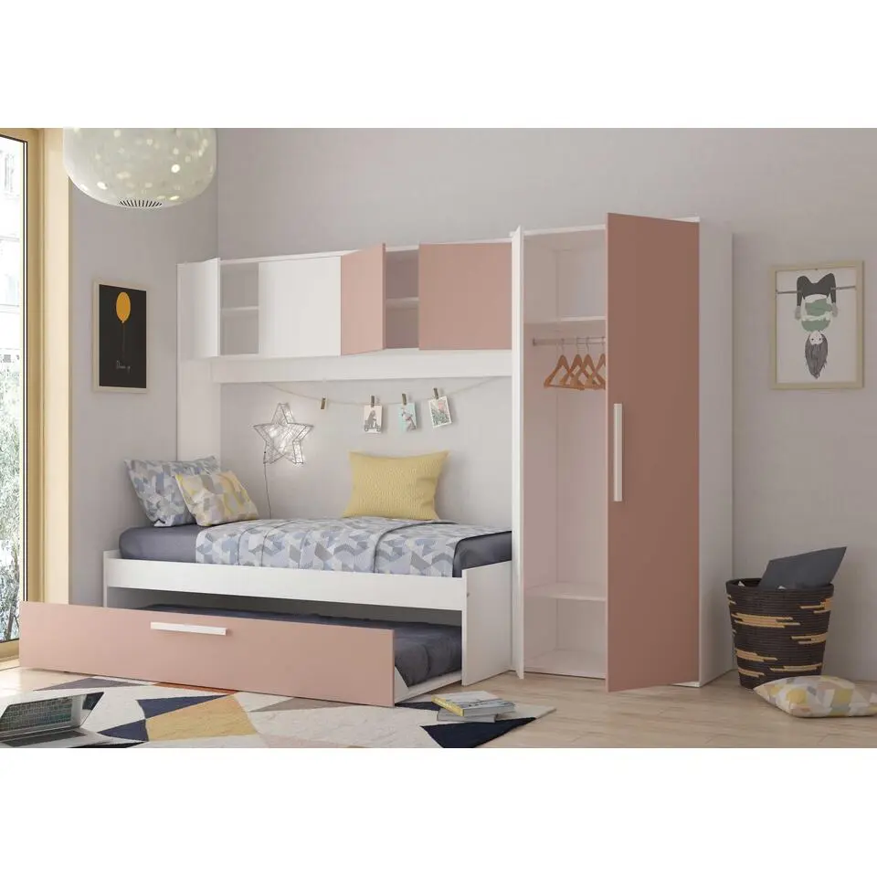 Bed met bedbrug en bedlade Lev-roze/wit