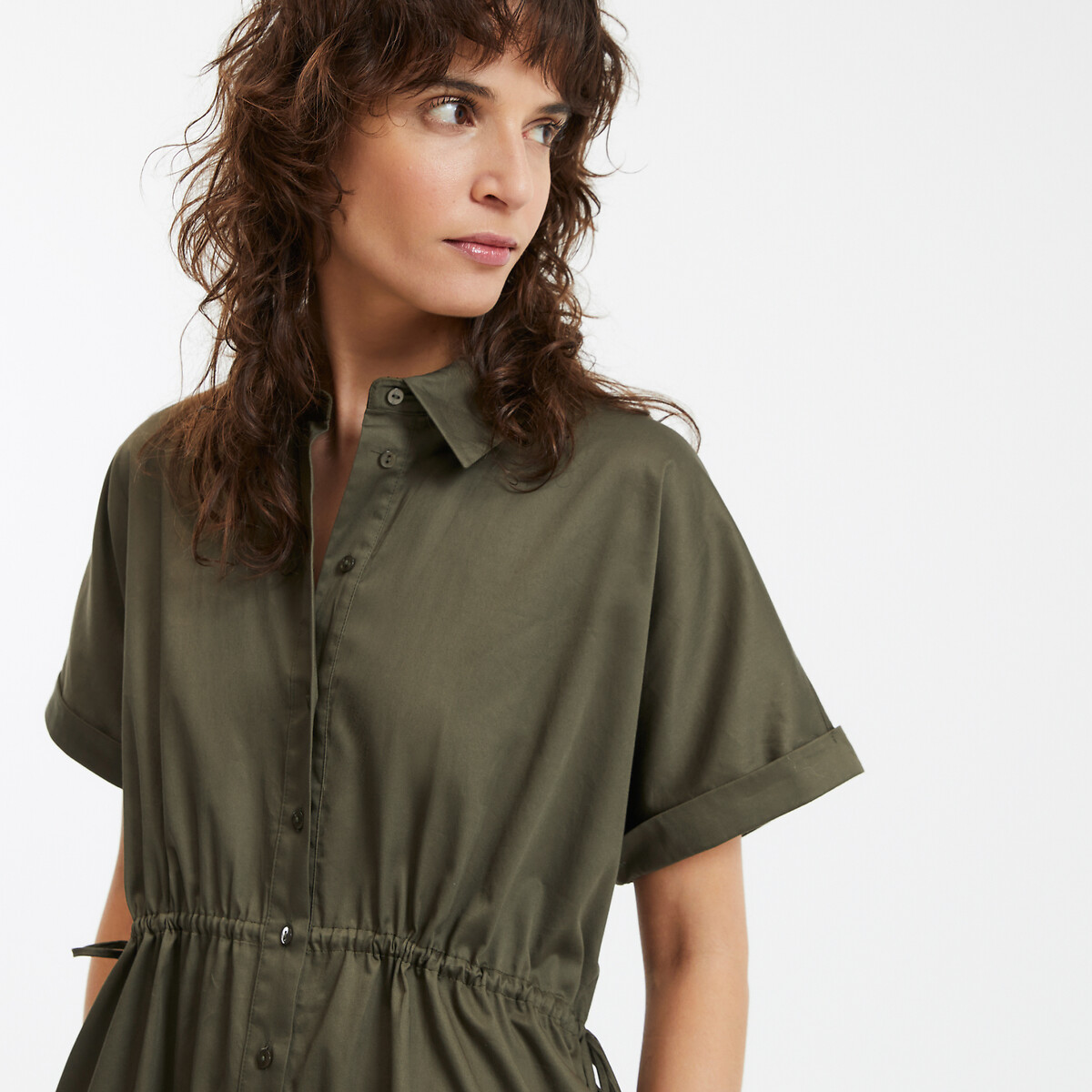 COLEÇÕES LA REDOUTE<br>Vestido longo com gola de camisa, ajustado na cintura