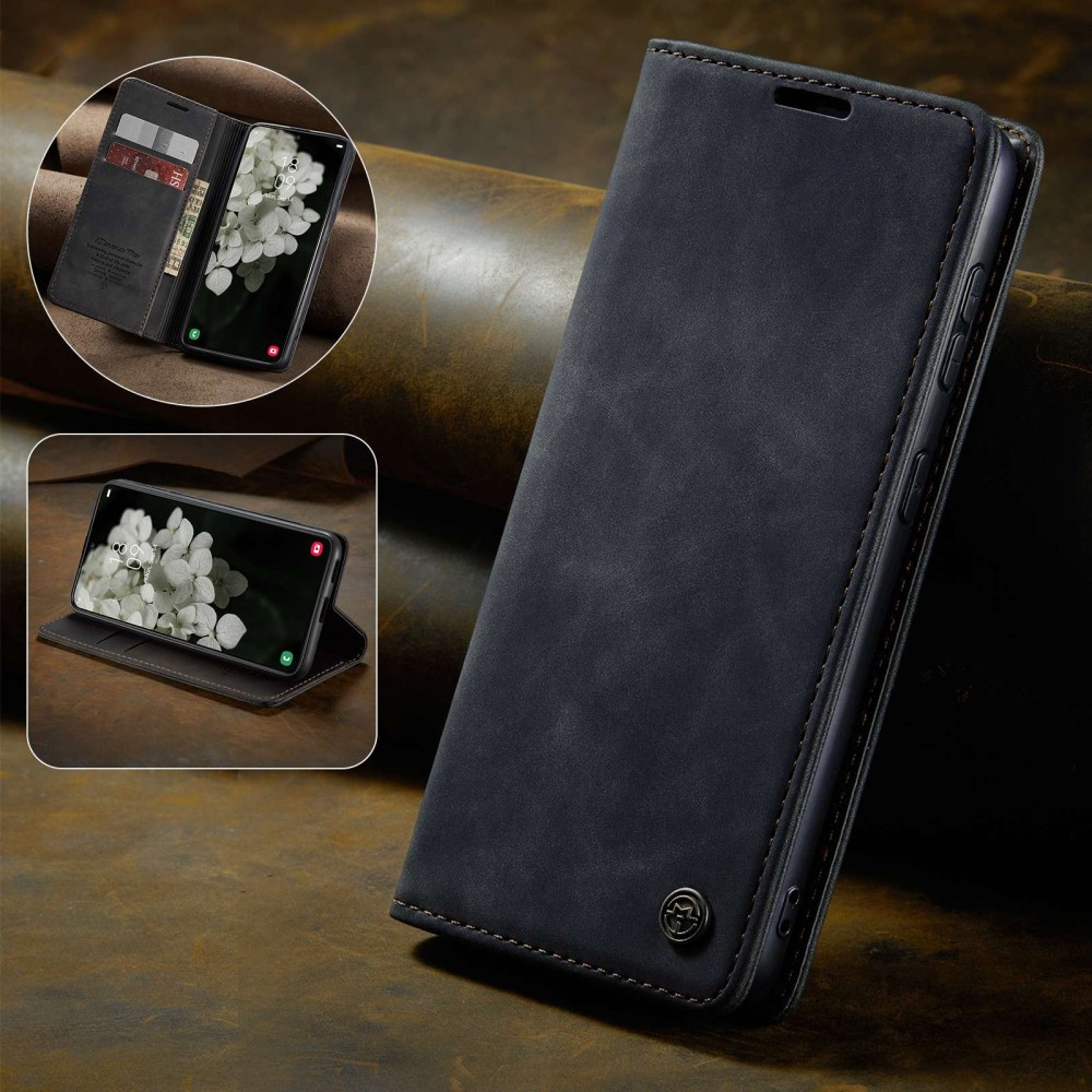 Samsung Galaxy S22 5G Leder Tasche Flip Wallet Etui mit Kartenfächern - Schwarz