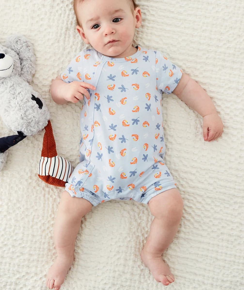 LE DORS BIEN SHORT BLEU IMPRIMÉ OISEAU EN COTON BIOLOGIQUE