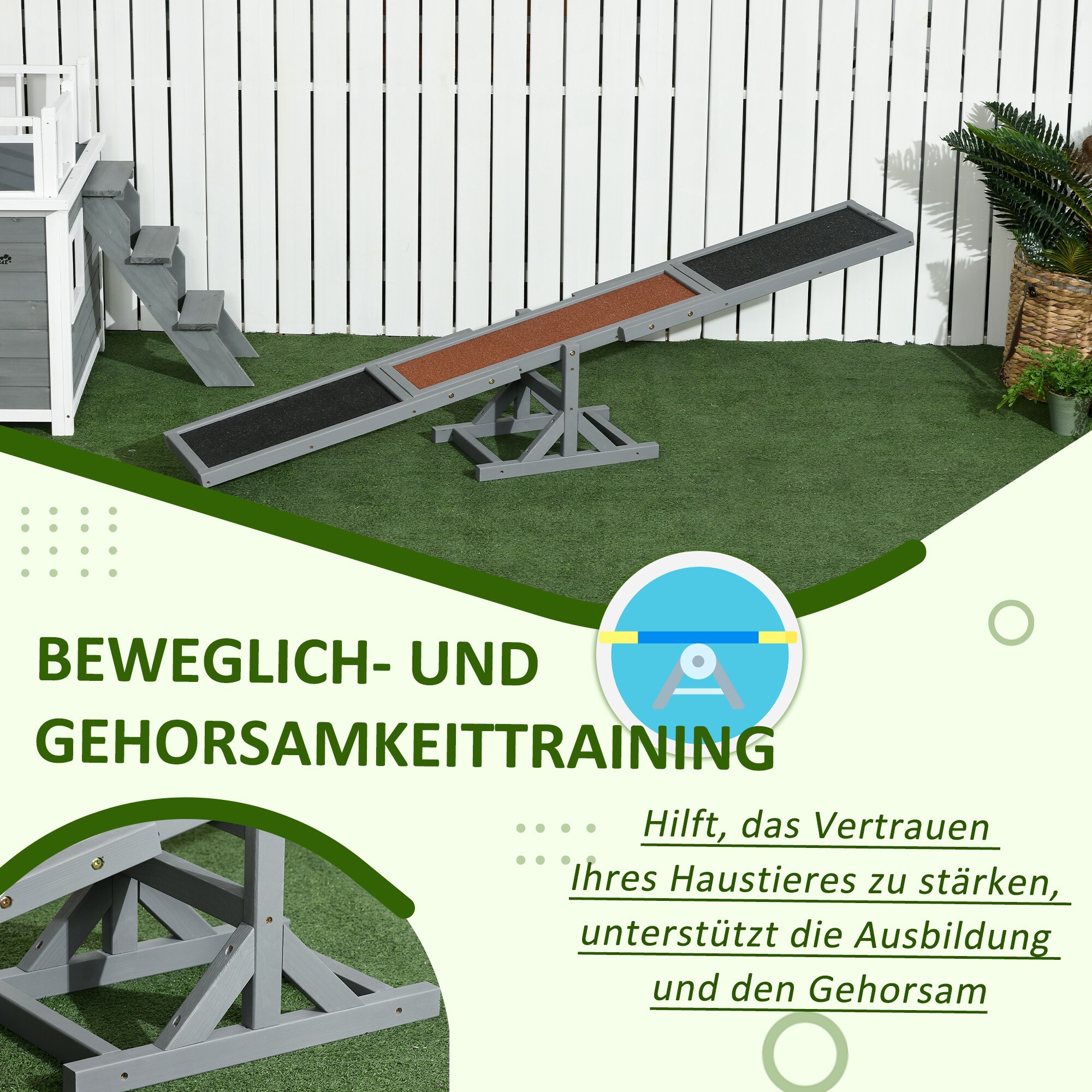 PawHut Hundewippe mit Anti-Rutsch Belag grau 180L x 30B x 30H cm