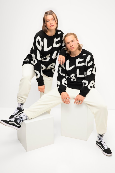 Pullover, oversized, Jacquardstrick, Rundhals, Langarm, Unisex